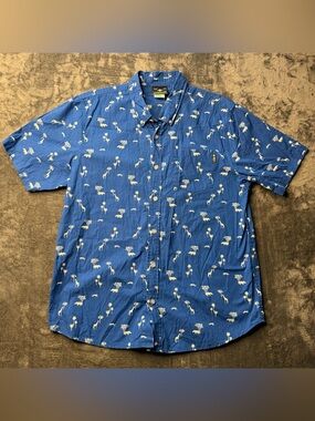 Lrg Men's Blue Short-Sleeve Button-Down Shirt with White Animal Print